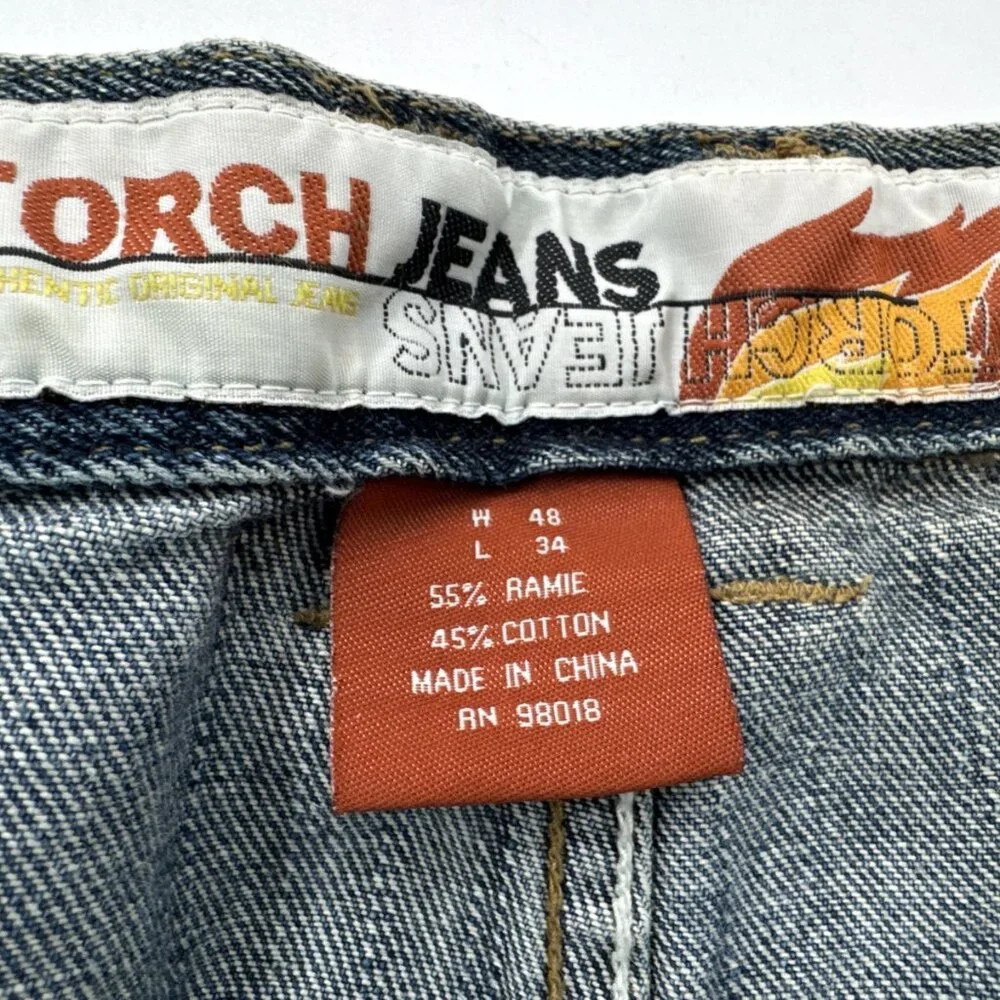 Y2K Torch Jeans Mens 48x34 Denim Patchwork Distressed Wide Baggy Hip Hop Urban - Picture 5 of 13